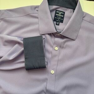 Society of Threads Mens XL Shirt Slim-Fit 4 Way Stretch Purple Flip Cuff No Iron